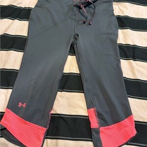Under Armour Dark Gray Capri Leggings with Pink Trim